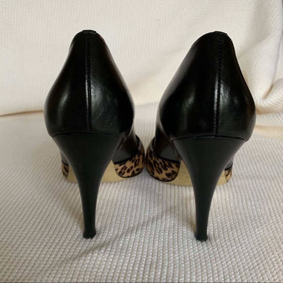 Franco Sarto Black Animal Print Peep Toe Heels - Picture 5 of 8